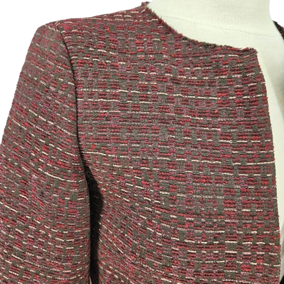 Massimo Dutti Blazer Wool Blend Tweed Burgundy Long Sleeve Career Jacket 4 - Picture 3 of 11